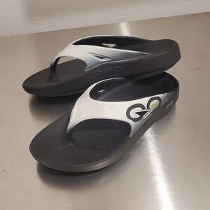 OOFOS Black and Metallic Sandals